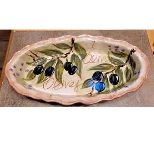 Tabletops Unlimited Hand Painted Olive Oval Dish Serving Platter